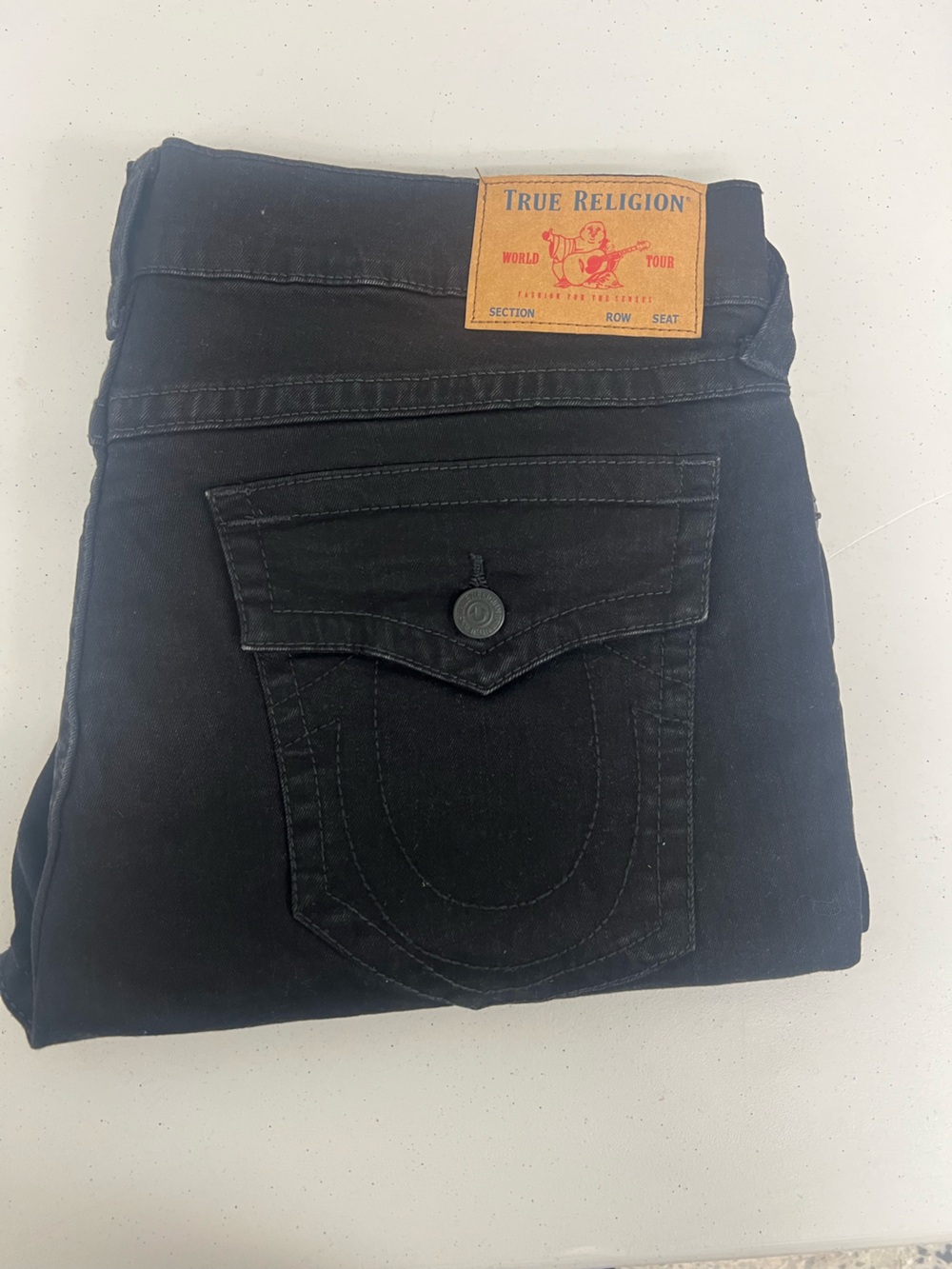 True Religion Men’s Slim Straight Black Jeans with Signature Back Pocket